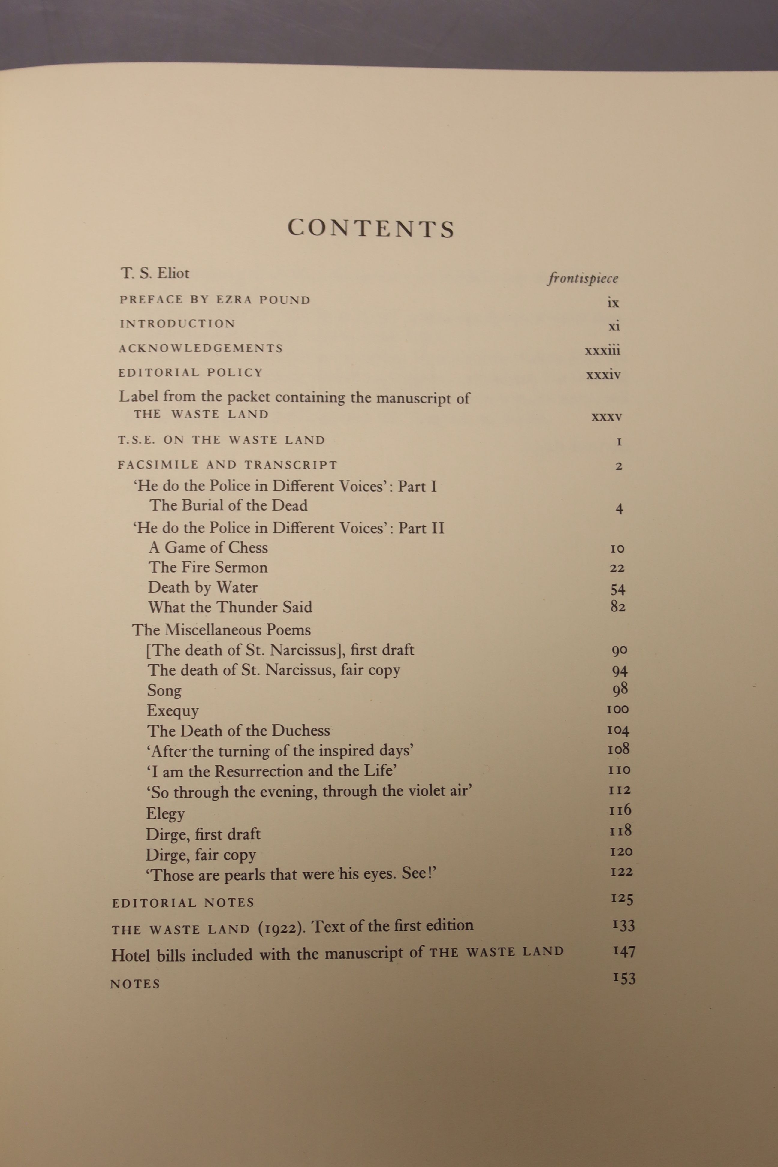 Eliot, T.S. – The Waste Land: a facsimile and transcript of the original drafts …, edited by Valerie Eliot, limited edition (500 numbered copies)
